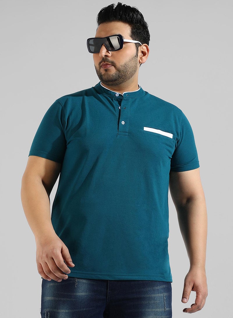 Instafab Plus Men's Teal Blue T-Shirt With Contrast Detail - Image 1