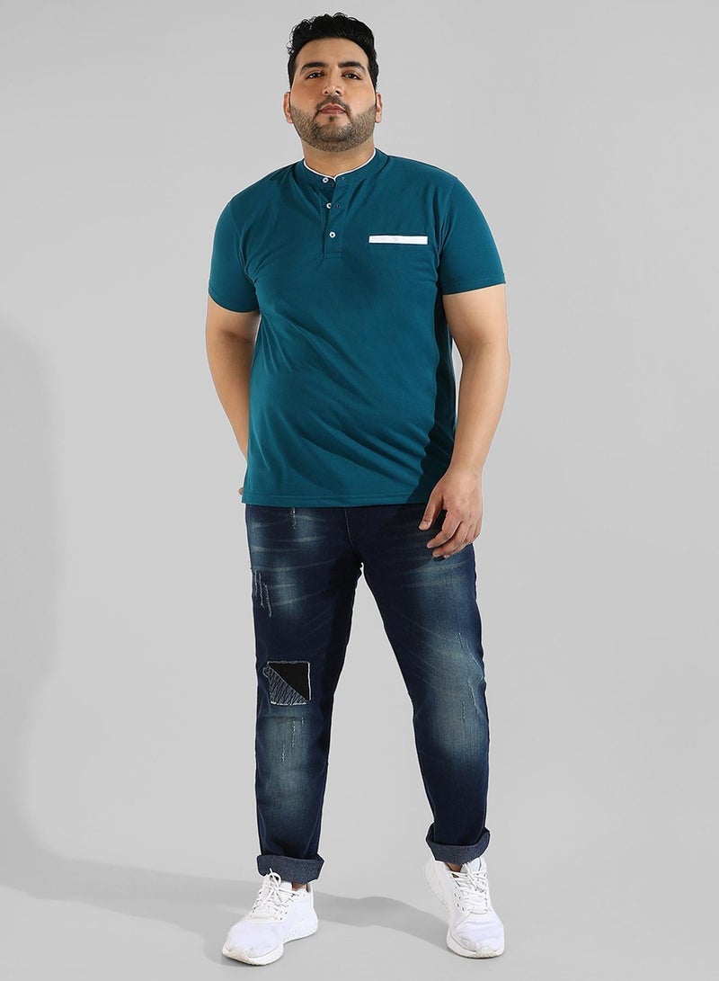 Instafab Plus Men's Teal Blue T-Shirt With Contrast Detail - Image 5