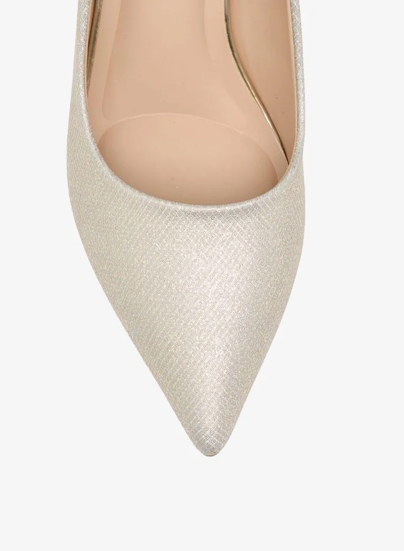 Flora Bella By Shoexpress SILVER Textured Slip-On Pointed Toe Pumps with Stiletto Heels for Women | Best Price UAE