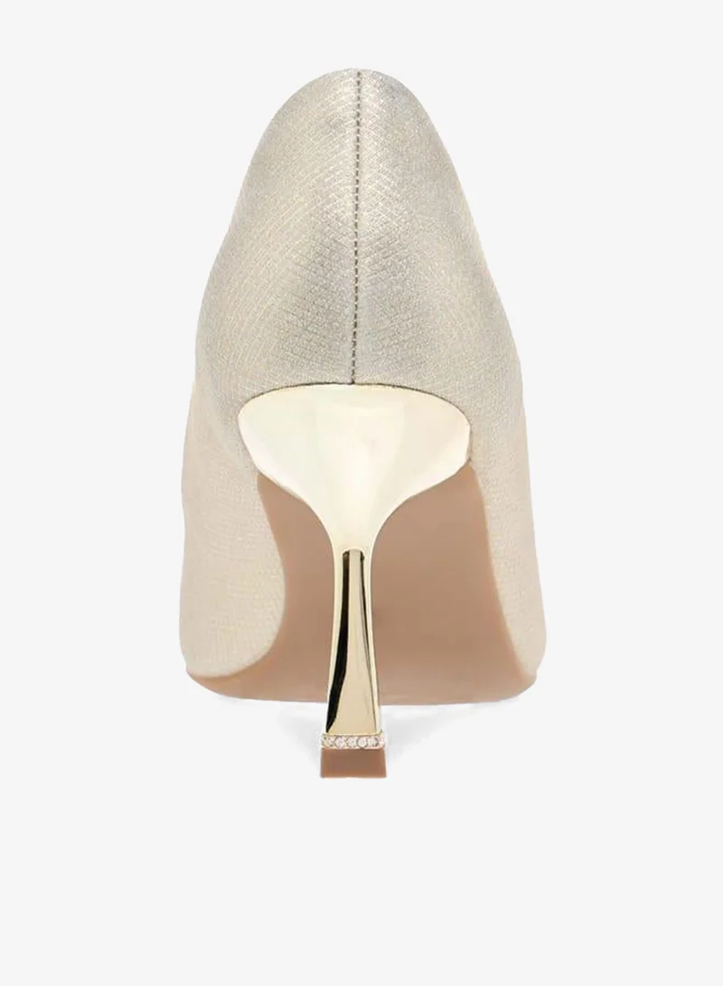 Flora Bella By Shoexpress SILVER Textured Slip-On Pointed Toe Pumps with Stiletto Heels for Women | Best Price UAE