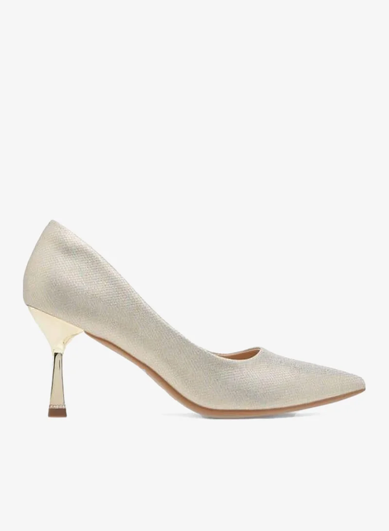 Flora Bella By Shoexpress SILVER Textured Slip-On Pointed Toe Pumps with Stiletto Heels for Women | Best Price UAE