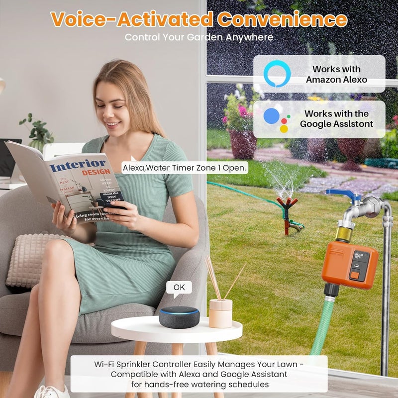 XinFuture WiFi Water Timer for Garden Hose with 984 ft Range,Smart Sprinkler Timer, APP & Remote Control, Voice Control,Rain Delay, Manual Mode Sprinkler System, Lawn Sprinklers for Yard Large - Image 3