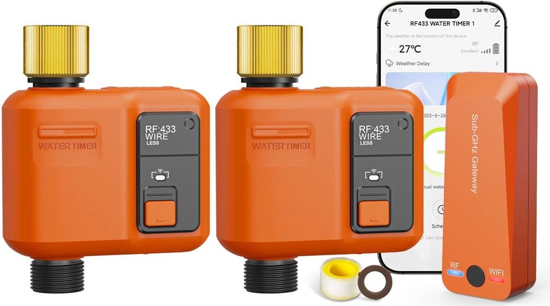 XinFuture WiFi Water Timer for Garden Hose with 984 ft Range,Smart Sprinkler Timer, APP & Remote Control, Voice Control,Rain Delay, Manual Mode Sprinkler System, Lawn Sprinklers for Yard Large - Image 1