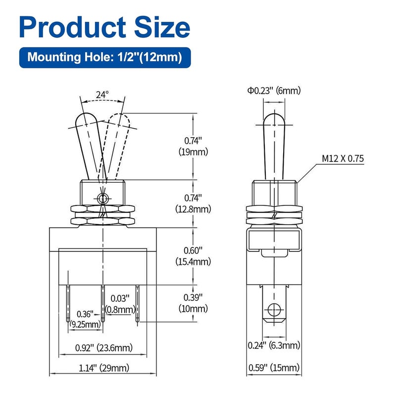 Baomain Car Toggle Switch SPDT ON-ON 12V 25A - Image 5