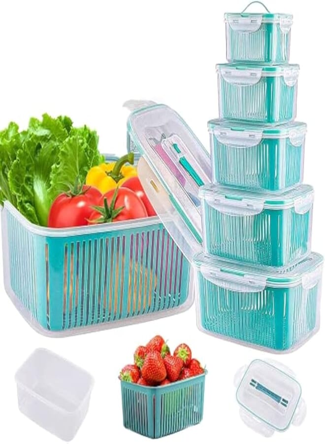 Food Storage Containers for Fridge,5 Pack Stackable Refrigerator Organizer Bins,Vegetable Fruit Storage Containers with Drain Baskets,Plastic Produce Saver Containers For Fruit Salad in Refrigerator