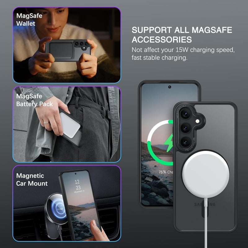 حافظة إليجو لهاتف سامسونج S25 بلس، متوافقة مع MagSafe، ظهر شفاف غير لامع ومغناطيسي مع مغناطيس قوي، غطاء واقٍ من الصدمات، نحيف ورفيع لحماية كاملة لهاتف جالاكسي S25 بلس 5G (أسود) - Image 2