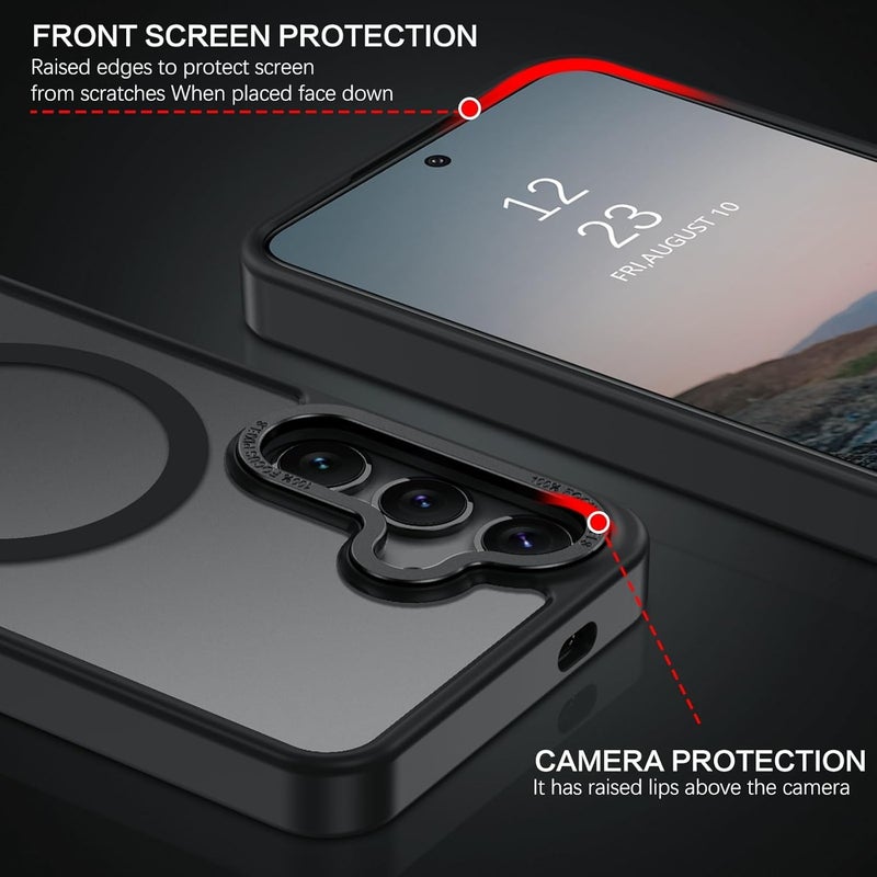 حافظة إليجو لهاتف سامسونج S25 بلس، متوافقة مع MagSafe، ظهر شفاف غير لامع ومغناطيسي مع مغناطيس قوي، غطاء واقٍ من الصدمات، نحيف ورفيع لحماية كاملة لهاتف جالاكسي S25 بلس 5G (أسود) - Image 4
