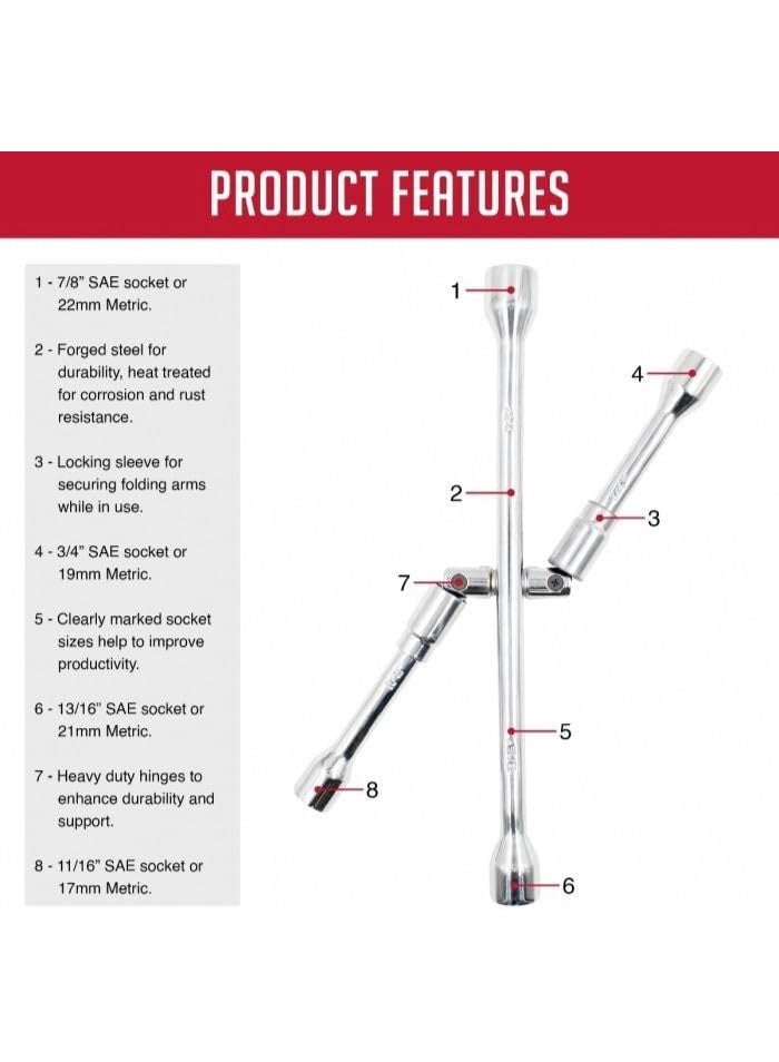 4-Way Folding Lug Wrench – Heavy-Duty Collapsible Tire Iron for Cars, Trucks & SUVs – Universal Fit, Original Product - Image 2