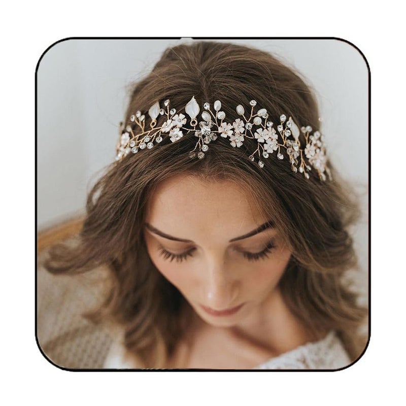 Unsutuo Flower Bride Wedding Headbands Silver Crystal Bridal Headpieces Leaves Hair Vine for Women and Girls Silver