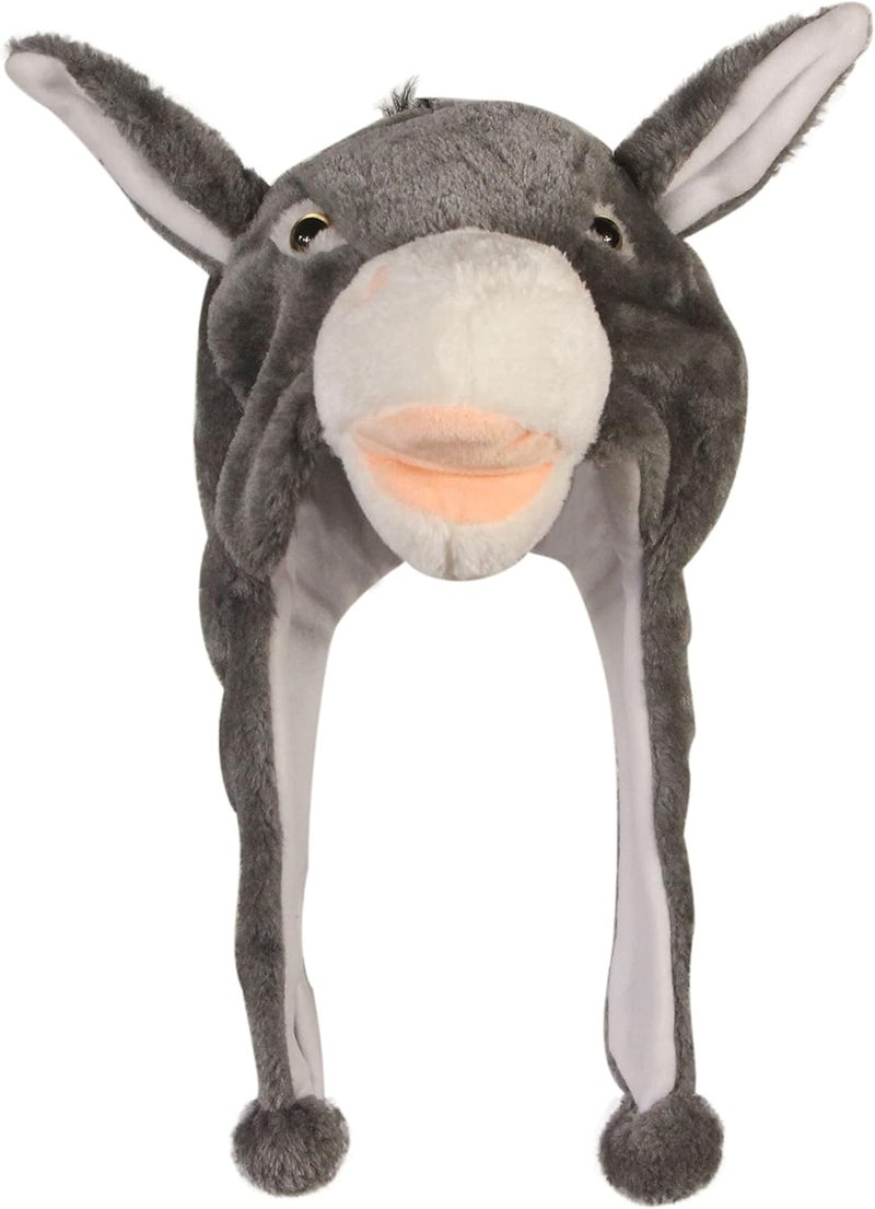 Timiot Cute Plush Animal Character Winter Hat Fun Ski Cap with Detailed Animal Face Long Ear Straps with Pom Pom Ends - Image 1