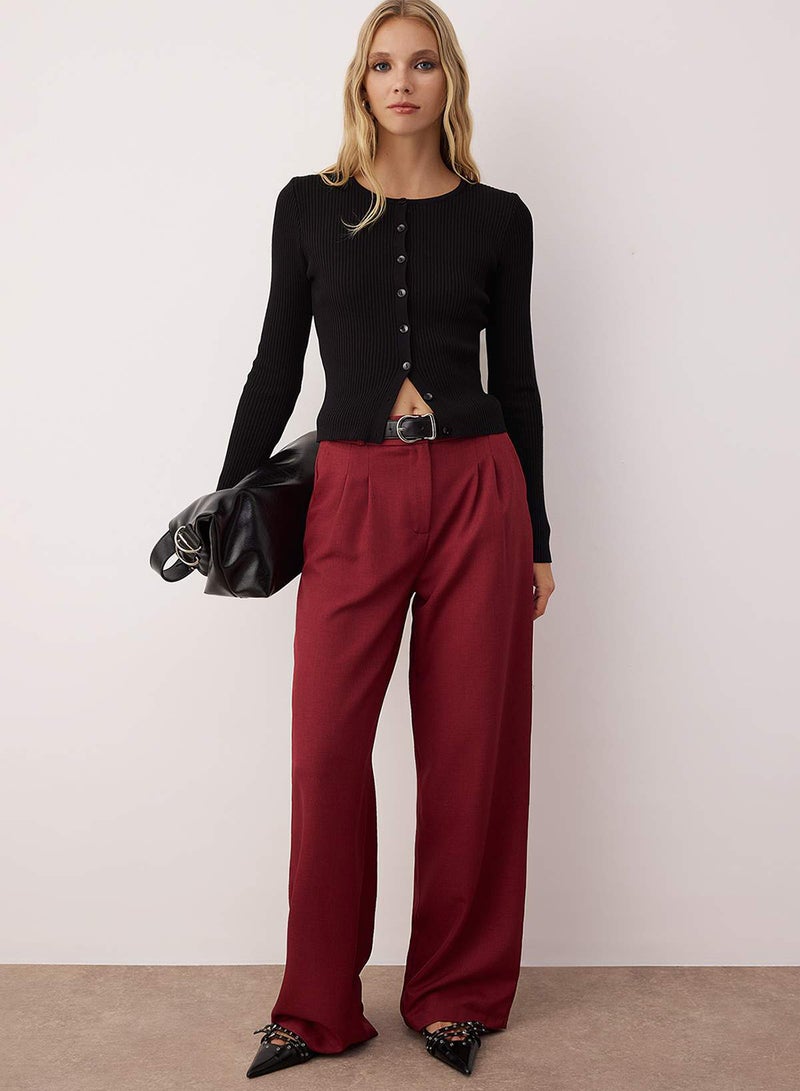 trendyol Burgundy Wide Leg/Wide Leg Pleated Trousers - Image 1