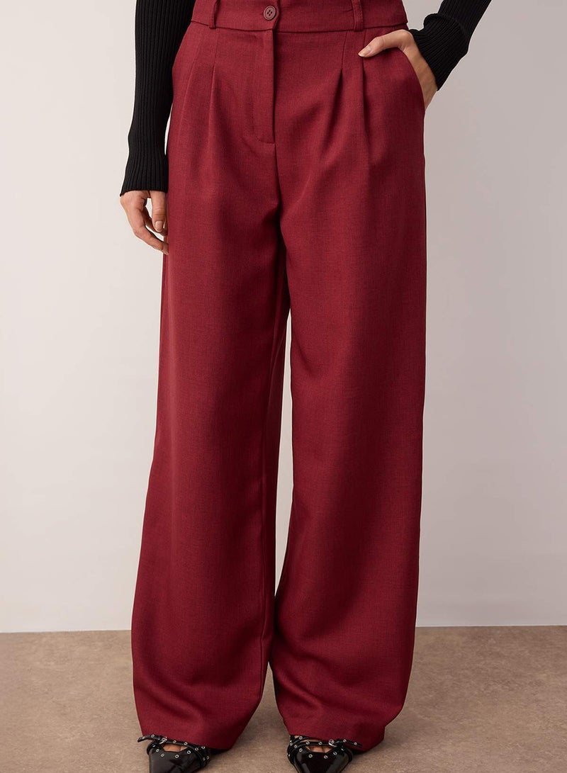 trendyol Burgundy Wide Leg/Wide Leg Pleated Trousers - Image 3