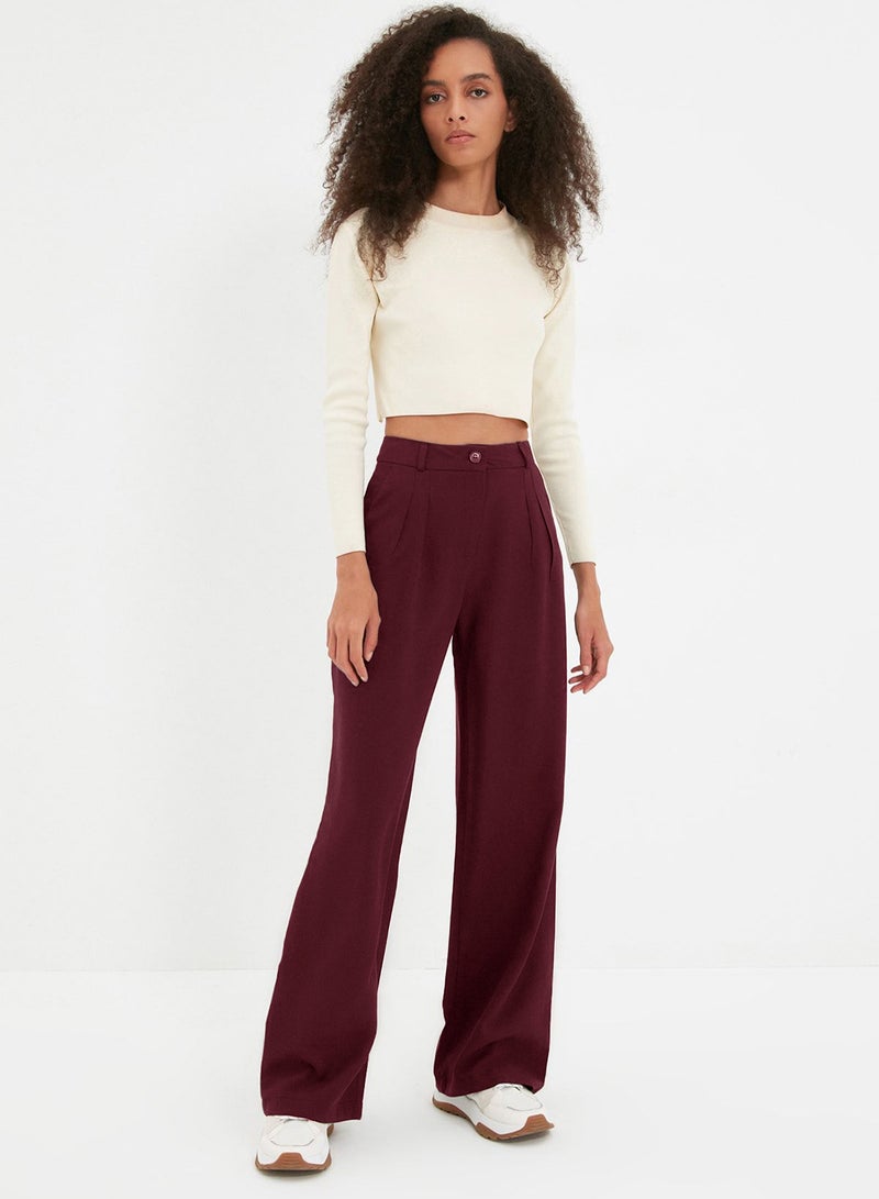 trendyol Burgundy Wide Leg/Wide Leg Pleated Trousers - Image 4