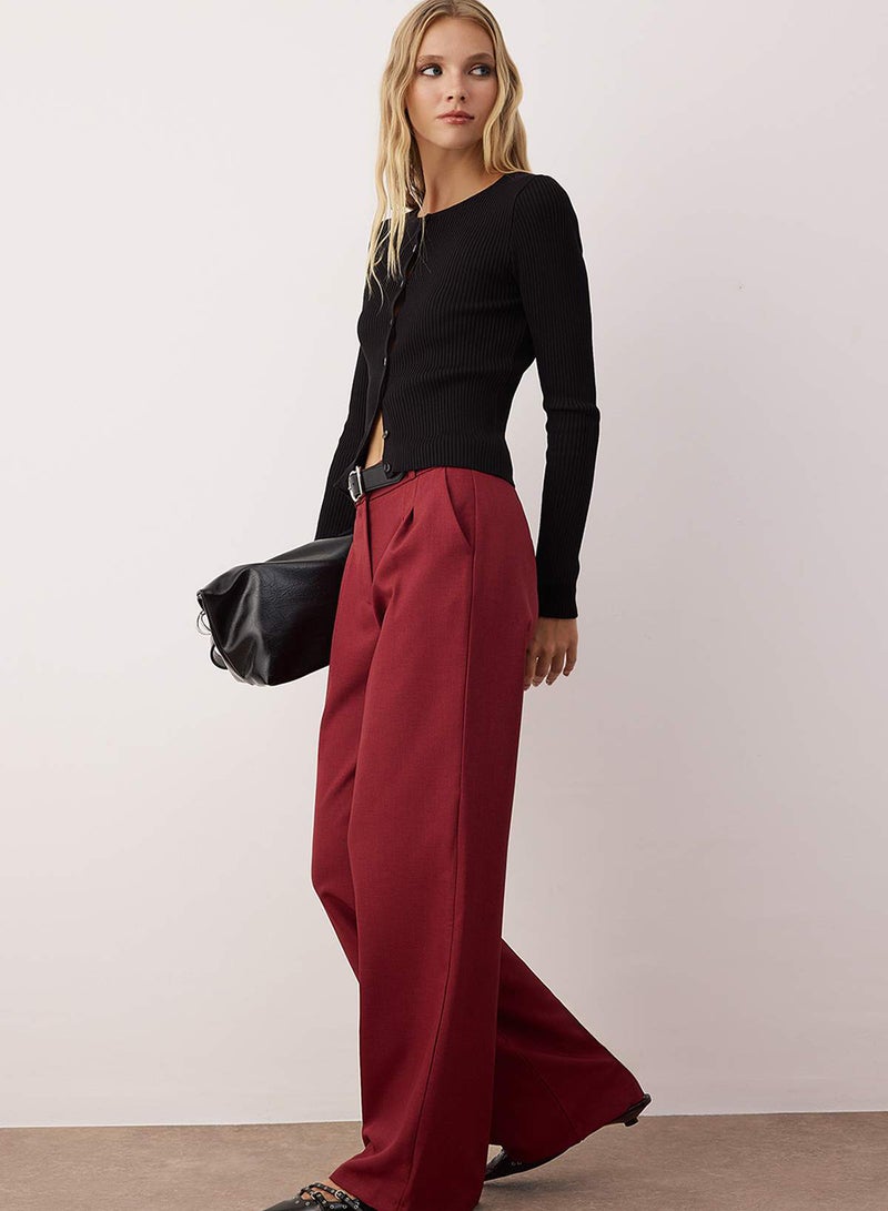 trendyol Burgundy Wide Leg/Wide Leg Pleated Trousers - Image 2