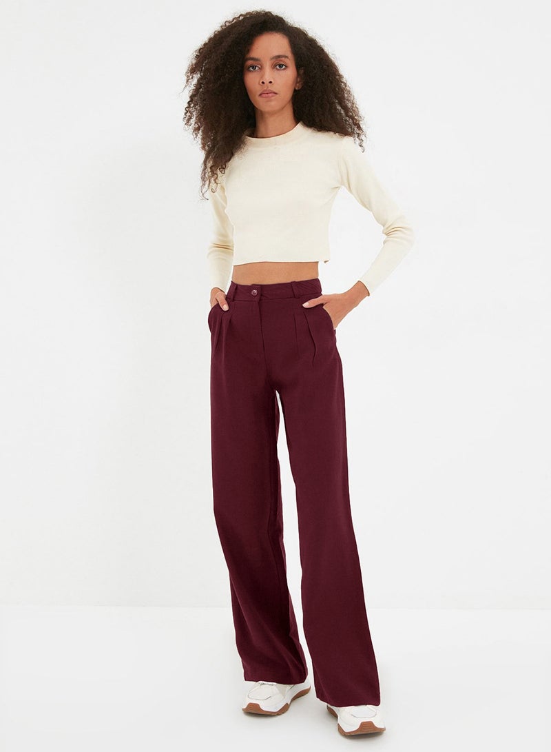 trendyol Burgundy Wide Leg/Wide Leg Pleated Trousers - Image 5
