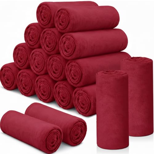 SmoothNovelty 18 Pieces Throw Blankets Bulk 50 x 60 Inch Soft Warm Lightweight Fleece Flannel Blankets Bulk for Homeless Cold Weather Wedding Guests Gifts Home Couch Sofa Bed(Wine Red) - Image 1