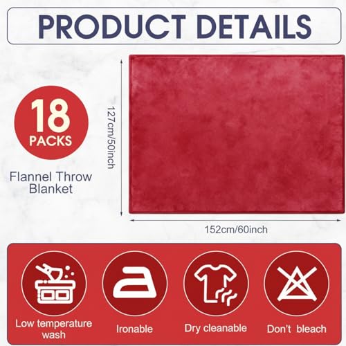 SmoothNovelty 18 Pieces Throw Blankets Bulk 50 x 60 Inch Soft Warm Lightweight Fleece Flannel Blankets Bulk for Homeless Cold Weather Wedding Guests Gifts Home Couch Sofa Bed(Wine Red) - Image 2
