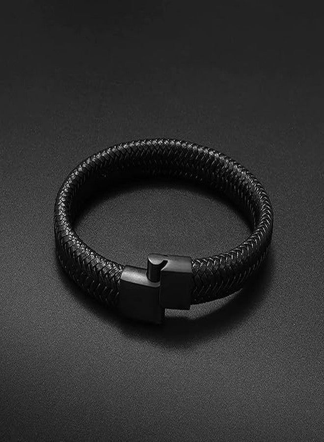 TRIPIN Black Leather Bracelet for Men, Magnetic Clasp, Braided Design, Fashion Accessory - Image 4