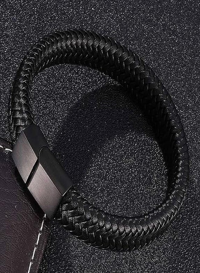 TRIPIN Black Leather Bracelet for Men, Magnetic Clasp, Braided Design, Fashion Accessory - Image 5