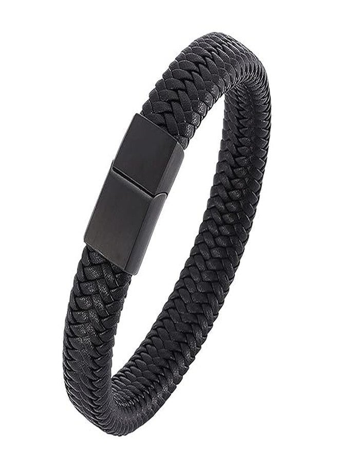 TRIPIN Black Leather Bracelet for Men, Magnetic Clasp, Braided Design, Fashion Accessory - Image 1