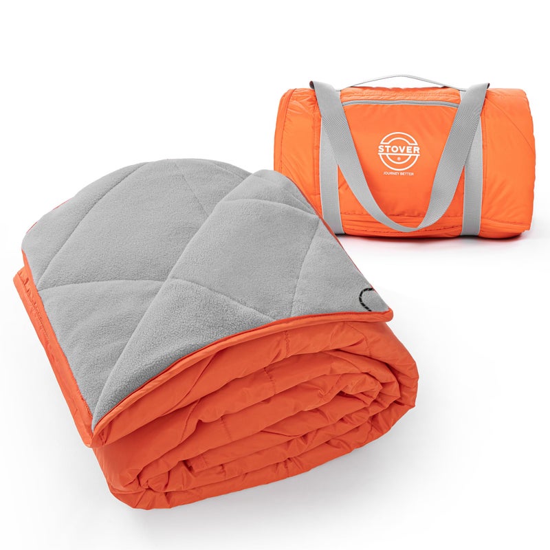 STOVER Large Waterproof Outdoor Stadium Blanket- Extra Thick Soft Fleece Camping Blanket for Travel, Picnics, Sports, Dogs- 79"x55" Warm, Windproof, Sand-proof, Lightweight, Packable (Game Day Orange) - Image 1