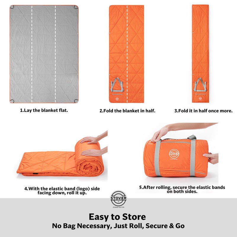 STOVER Large Waterproof Outdoor Stadium Blanket- Extra Thick Soft Fleece Camping Blanket for Travel, Picnics, Sports, Dogs- 79"x55" Warm, Windproof, Sand-proof, Lightweight, Packable (Game Day Orange) - Image 4