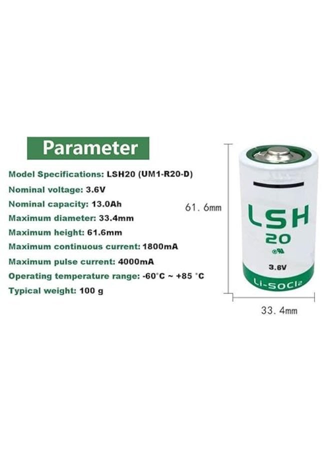 SAFT LSH20 3.6V D Size Lithium Battery – High-Capacity Li-SOCl₂ Industrial Cell (13Ah) - Image 2