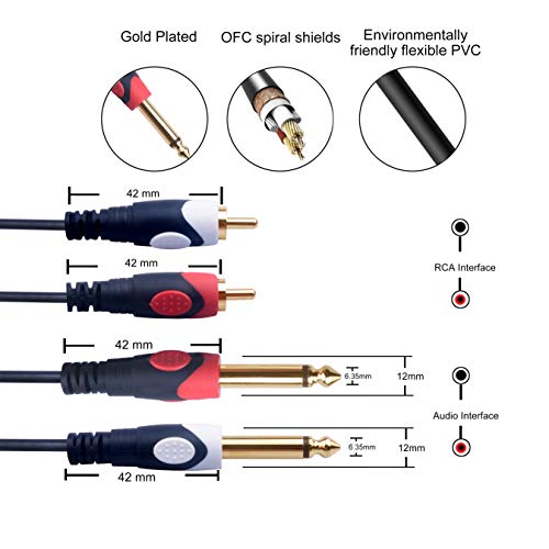 Devinal 1/4 to RCA Cable, Dual RCA to Dual 1/4 TS Interconnect Cable, Double 6.35mm Mono to 2 RCA/Phono Stereo Patch Cable Cord Adapter 25 Foot (7.5 Meters) - Image 3