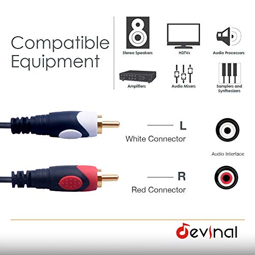 Devinal 1/4 to RCA Cable, Dual RCA to Dual 1/4 TS Interconnect Cable, Double 6.35mm Mono to 2 RCA/Phono Stereo Patch Cable Cord Adapter 25 Foot (7.5 Meters) - Image 4