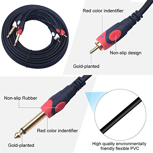 Devinal 1/4 to RCA Cable, Dual RCA to Dual 1/4 TS Interconnect Cable, Double 6.35mm Mono to 2 RCA/Phono Stereo Patch Cable Cord Adapter 25 Foot (7.5 Meters) - Image 2