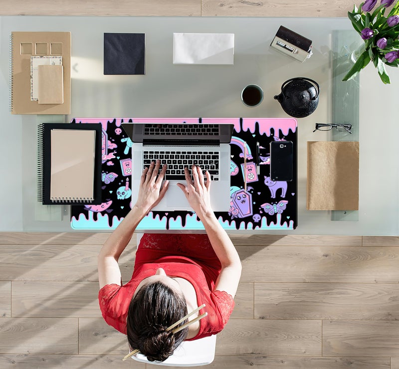 DSKGSJH Cute Pastel Goth Desk Mat Kawaii Japanese XXL Extra Large Extended Desk Pad Gaming Mouse Pad, Anime Computer Laptop Mat Keyboard and Mouse Mat for Women Office Desk Decor Gamer Gift 31.5"x15.75" - Image 4