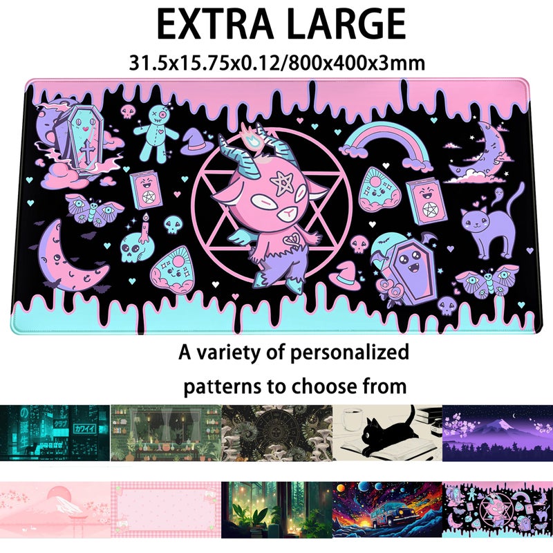 DSKGSJH Cute Pastel Goth Desk Mat Kawaii Japanese XXL Extra Large Extended Desk Pad Gaming Mouse Pad, Anime Computer Laptop Mat Keyboard and Mouse Mat for Women Office Desk Decor Gamer Gift 31.5"x15.75" - Image 2