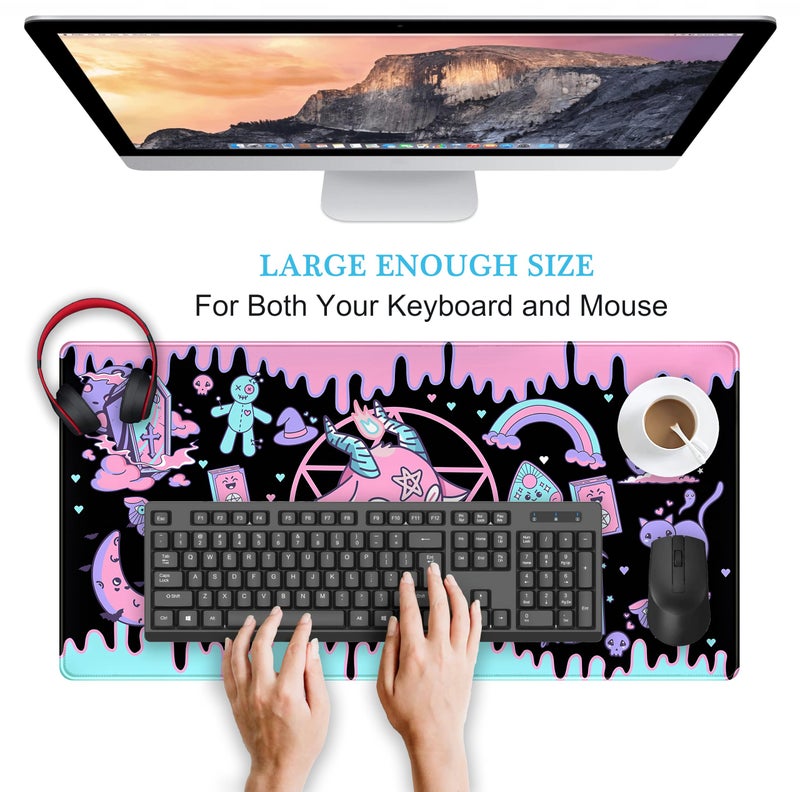 DSKGSJH Cute Pastel Goth Desk Mat Kawaii Japanese XXL Extra Large Extended Desk Pad Gaming Mouse Pad, Anime Computer Laptop Mat Keyboard and Mouse Mat for Women Office Desk Decor Gamer Gift 31.5"x15.75" - Image 3
