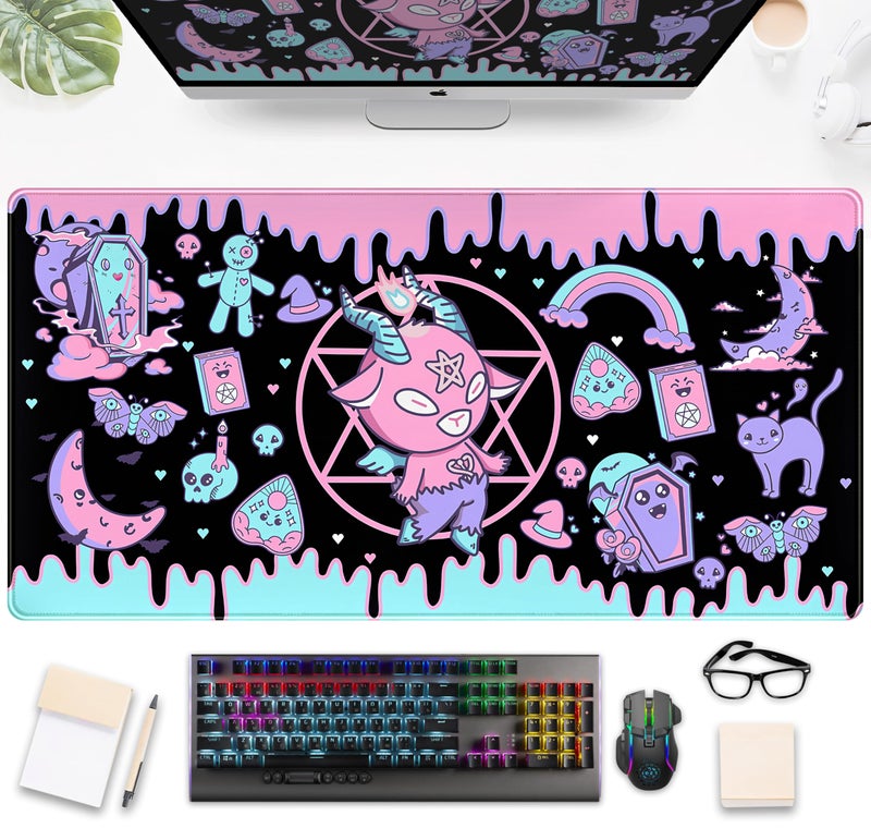 DSKGSJH Cute Pastel Goth Desk Mat Kawaii Japanese XXL Extra Large Extended Desk Pad Gaming Mouse Pad, Anime Computer Laptop Mat Keyboard and Mouse Mat for Women Office Desk Decor Gamer Gift 31.5"x15.75" - Image 1