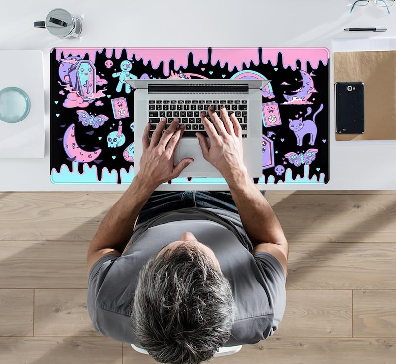 DSKGSJH Cute Pastel Goth Desk Mat Kawaii Japanese XXL Extra Large Extended Desk Pad Gaming Mouse Pad, Anime Computer Laptop Mat Keyboard and Mouse Mat for Women Office Desk Decor Gamer Gift 31.5"x15.75" - Image 5