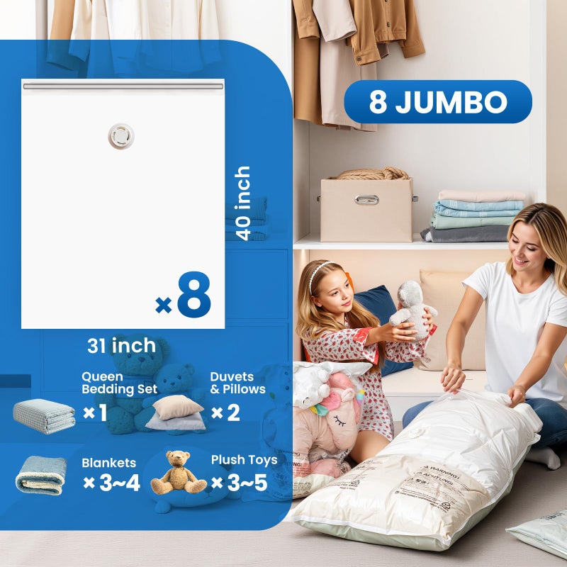 TAILI 8 Pack Vacuum Storage Bags for Comforter and Blankets, Jumbo Vacuum Seal Bags for Bedding 40x31 Inch, Space Saver Bags for Clothes, Pillows, Saving More Closet Space - Image 3