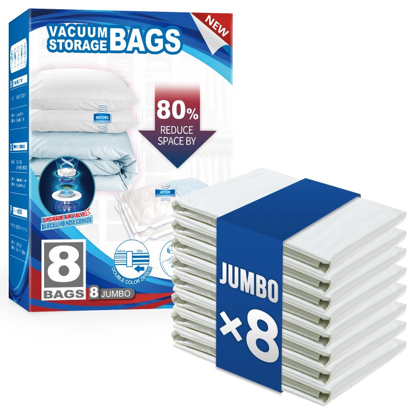 TAILI 8 Pack Vacuum Storage Bags for Comforter and Blankets, Jumbo Vacuum Seal Bags for Bedding 40x31 Inch, Space Saver Bags for Clothes, Pillows, Saving More Closet Space - Image 1