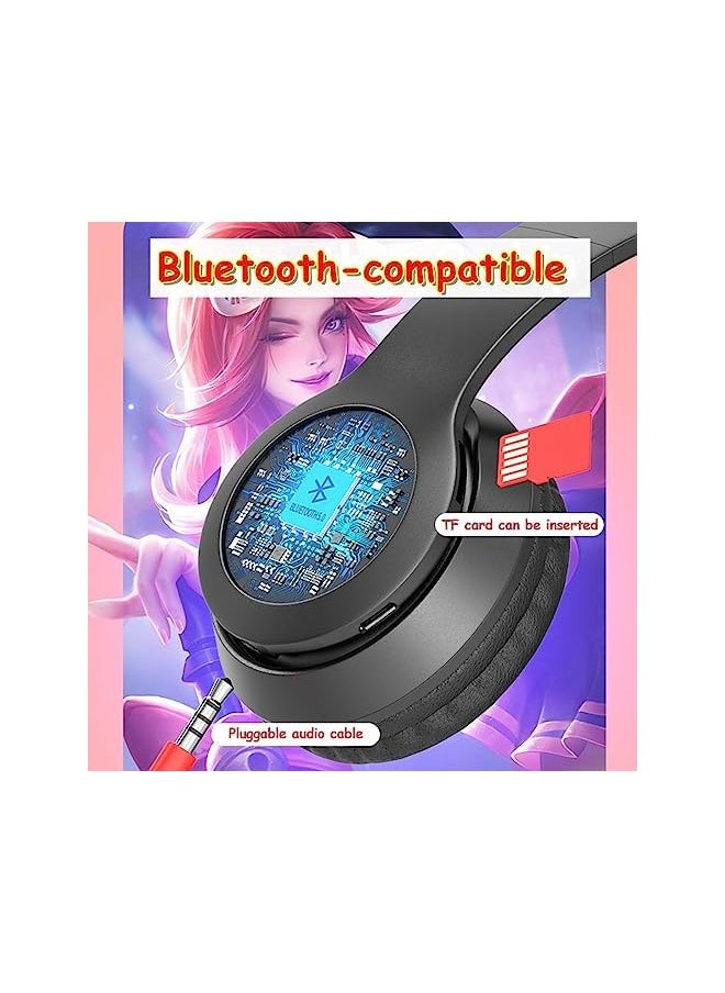 X spring Cat Ear Kids Headphones Bluetooth 5.0 Wireless Foldable Headphones Over Ear Wireless Headphones With Mic Led Light Compatible With Smartphone Pad Laptop Purple  - Image 3