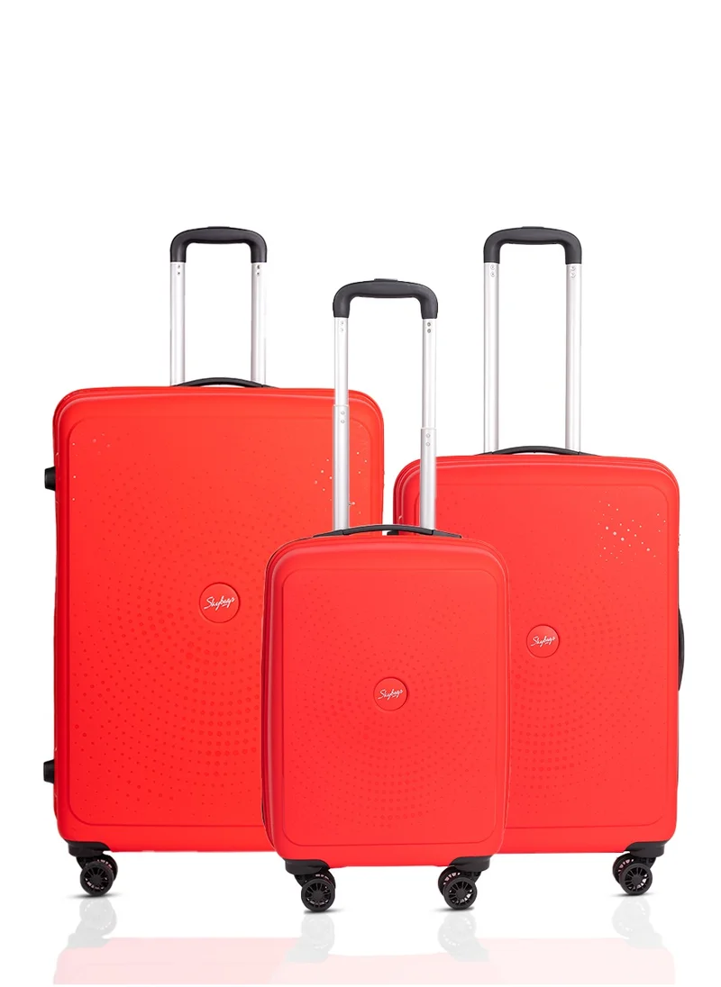Skybags ZAP Set of 3 Luggage Trolley| Hardcase Polypropylene Material| 3-Digit Combination Lock | 360° Degree Wheel Rotation| Cabin-20 Inch, Medium- 24 Inch, Large-28 Inch- Red