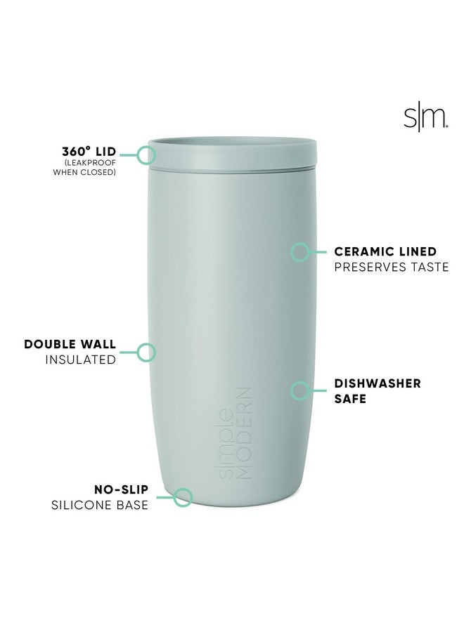 Simple Modern Travel Coffee Mug Tumbler with 360° Lid | Ceramic-Lined Insulated Stainless Steel Cold Brew Iced Coffee Cup | Gifts for Women Men Her Him | Voyager Signature | 16oz | Sea Glass Sage - Image 3