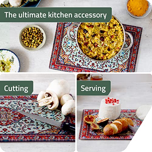 PELEG DESIGN Tempered Glass Cutting Board, 9.6" x 14.4" – Decorative Glass Cutting Board for Kitchen Counter, Heat & Shatter Resistant Chopping Board & Serving Tray, Magic Carpet Design (Rugboard) - Image 2