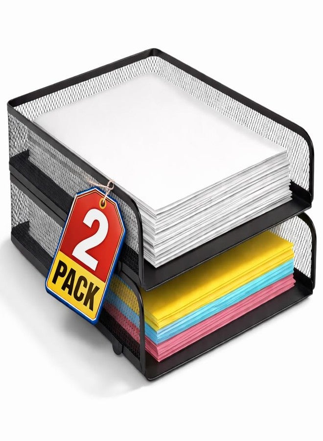 1InTheOffice Desk Trays Stackable Letter Tray, Matte Black Wire Mesh Front-Load Paper Tray Organizer, (2 Pack) - Image 1