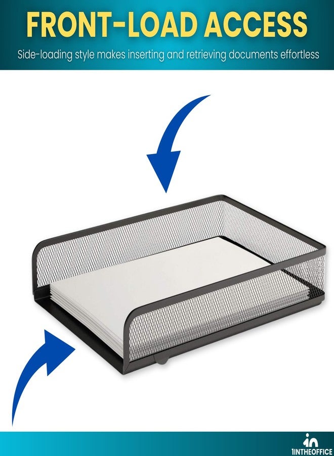 1InTheOffice Desk Trays Stackable Letter Tray, Matte Black Wire Mesh Front-Load Paper Tray Organizer, (2 Pack) - Image 5