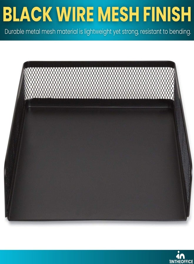1InTheOffice Desk Trays Stackable Letter Tray, Matte Black Wire Mesh Front-Load Paper Tray Organizer, (2 Pack) - Image 3
