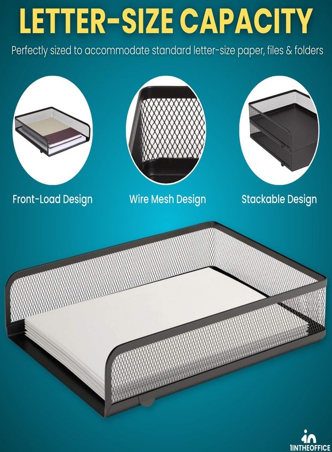 1InTheOffice Desk Trays Stackable Letter Tray, Matte Black Wire Mesh Front-Load Paper Tray Organizer, (2 Pack) - Image 4