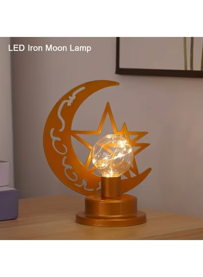 Iron Eid Night Lamp - Ramadan Moon & Star Decorative LED Light, Handcrafted Metal Tabletop Lantern for Home, Bedroom & Living Room Decor - Image 5