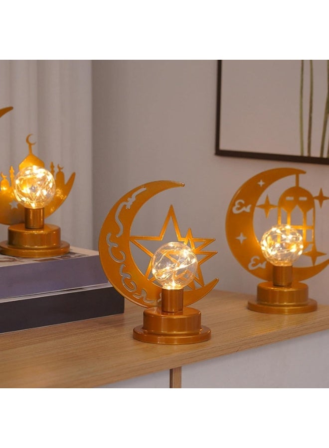 Iron Eid Night Lamp - Ramadan Moon & Star Decorative LED Light, Handcrafted Metal Tabletop Lantern for Home, Bedroom & Living Room Decor - Image 1