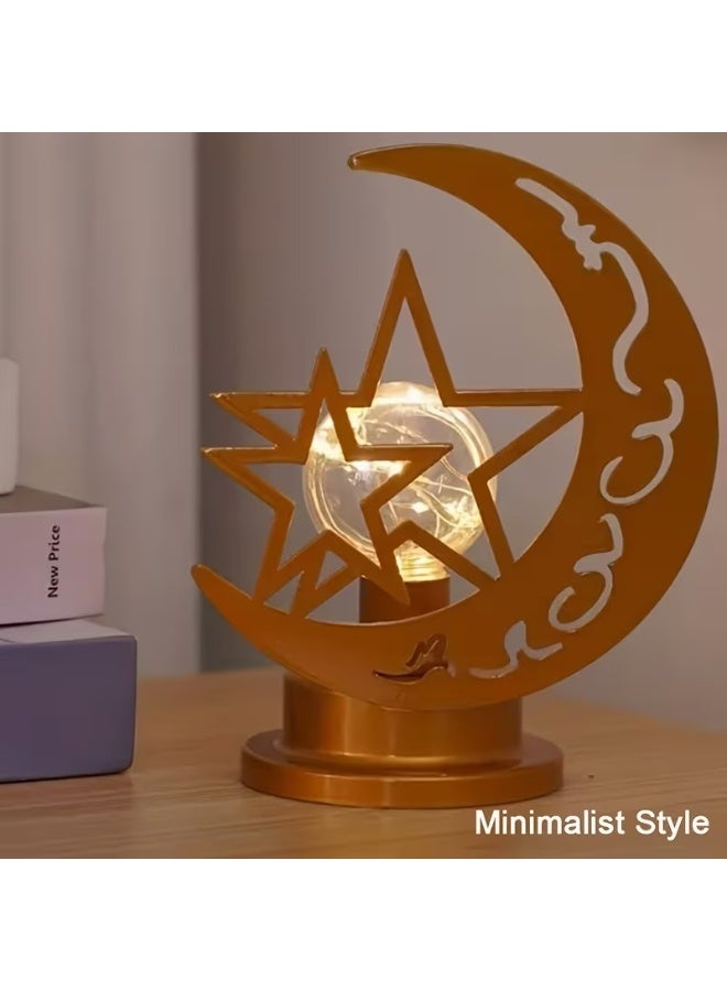 Iron Eid Night Lamp - Ramadan Moon & Star Decorative LED Light, Handcrafted Metal Tabletop Lantern for Home, Bedroom & Living Room Decor - Image 3