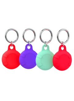 Applicable To For Apple Locator Anti-lost Device Tracker Keychain 4-piece All-inclusive Waterproof Airtag Protective Case-Color:Red + Violet + Mint Green + Red + Small Ring + Big Round Buckle + Pearl Bag-Applicable Model:airtag Protective Sleeve
