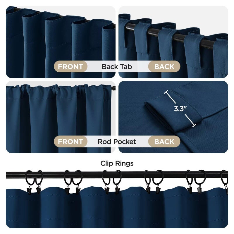 Joydeco Blackout Curtains 96 Inches Long, Thermal Insulated Black Out Curtains 2 Panels Set for Bedroom, Room Darkening Drapes for Living Room Window (W52 x L96 Inch, Navy Blue) - Image 3